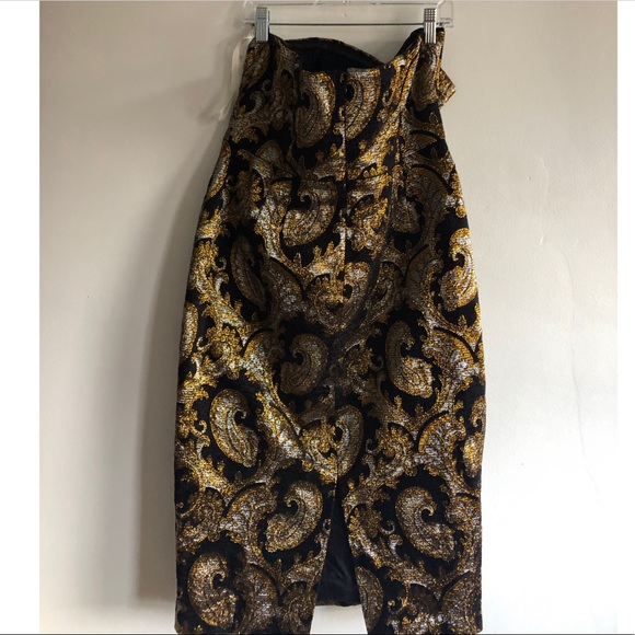 Tracy Reese Gold Jacquard strapless dress … - Picture 5 of 6